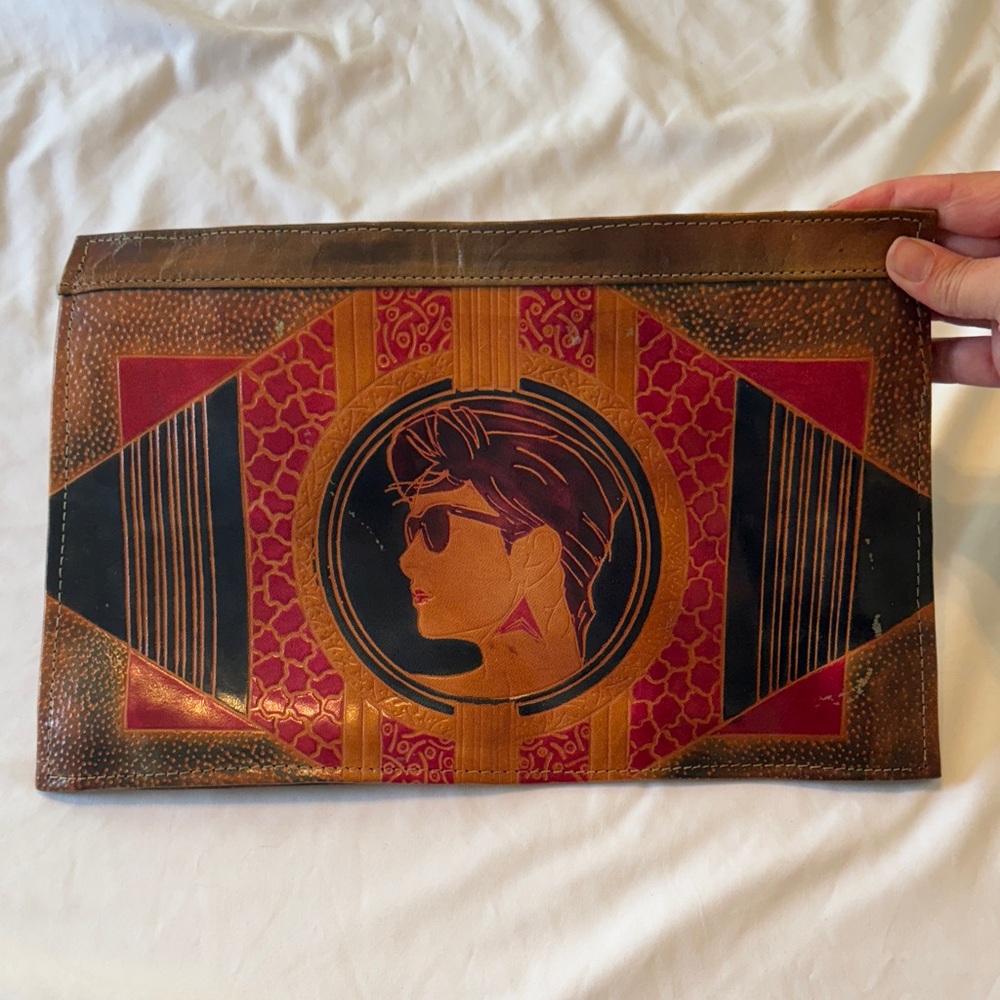 Vintage 1980's Leather New Wave Lady Envelope Purse Clutch